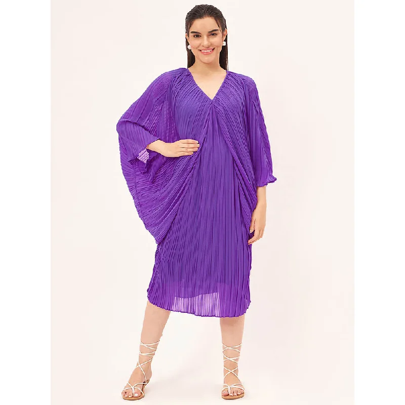 First Resort by Ramola Bachchan Bright Purple Pleated Kaftan Dress with Slip (Set of 2)