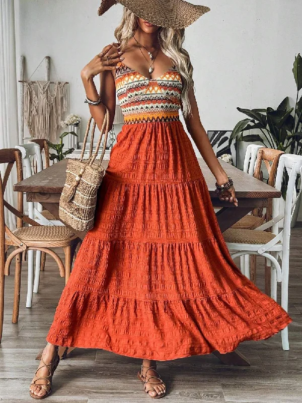 VCAY WOMEN S BOHEMIAN STYLE VACATION ELEGANT CASUAL SPAGHETTI STRAP PATCHWORK LONG DRESS SUMMER