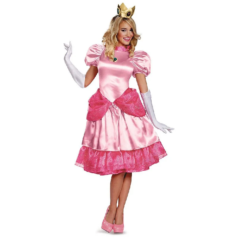 Princess Peach Costume Dress Women's Deluxe Outfit