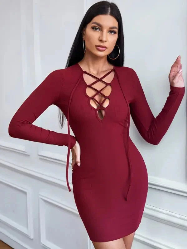 Blue Zone Planet |  Hollow out bodycon long-sleeved dress