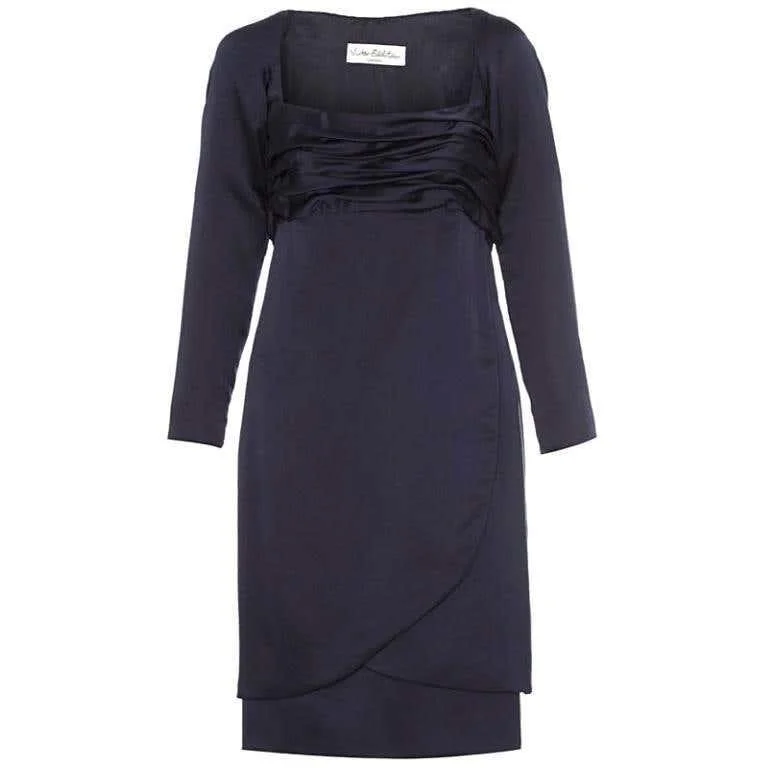 1990s Victor Edelstein Couture Navy Silk Dress