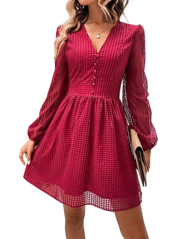 Blue Zone Planet | Air Hollow Skirt Hot Girl A-Line V-Neck Dress