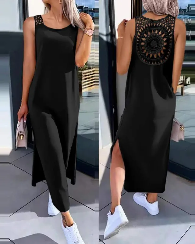 SLIT HOLLOW OUT CASUAL DRESS