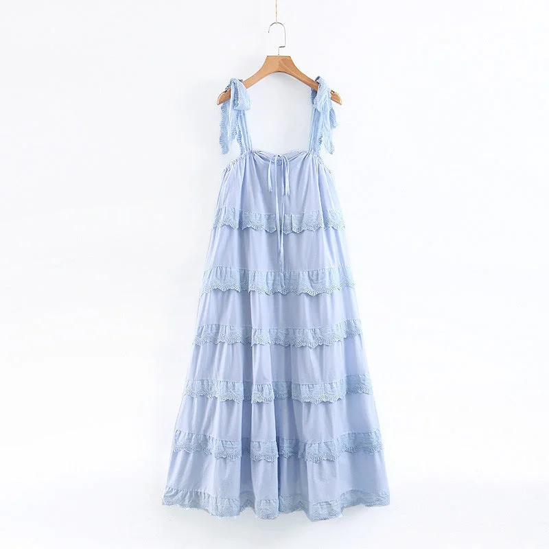 Blue Zone Planet | pleated lace multi-layer long hem dress