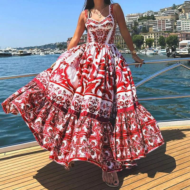 ELEGANT LARGE SWING MID LENGTH SLING DRESS