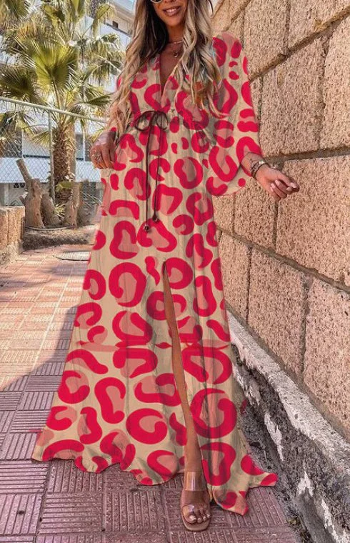 Blue Zone Planet |  High Waist Abstract Print Floor Length Vacation Dress