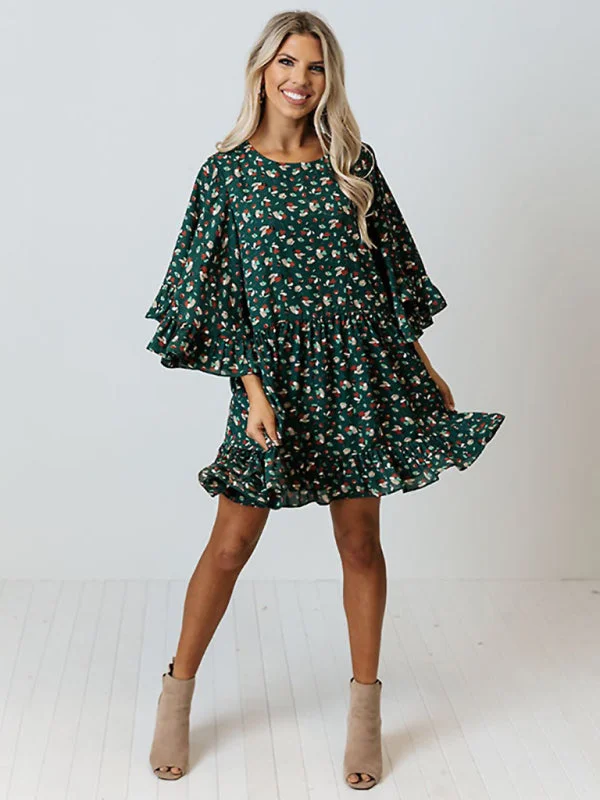 Blue Zone Planet |  Women's leopard print bat long sleeve splicing dress