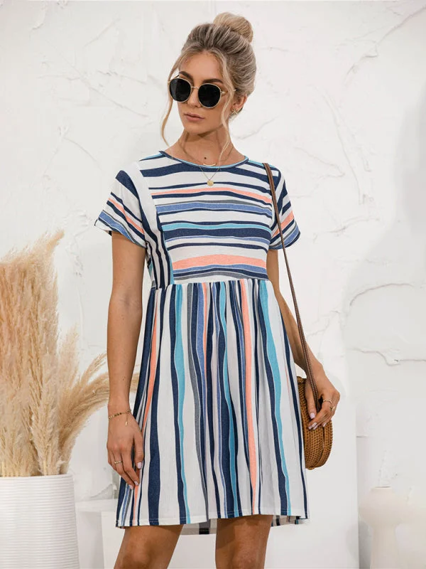 Blue Zone Planet |  color striped short sleeve loose dress