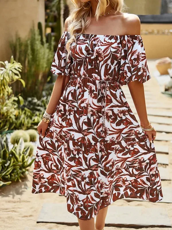 Blue Zone Planet |  Elegant Puff Sleeve Square Neck Printed Long Dress