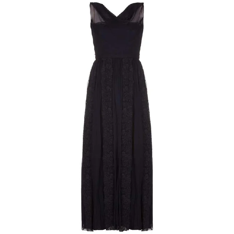 1950s Mainbocher Couture Black Silk Evening Dress