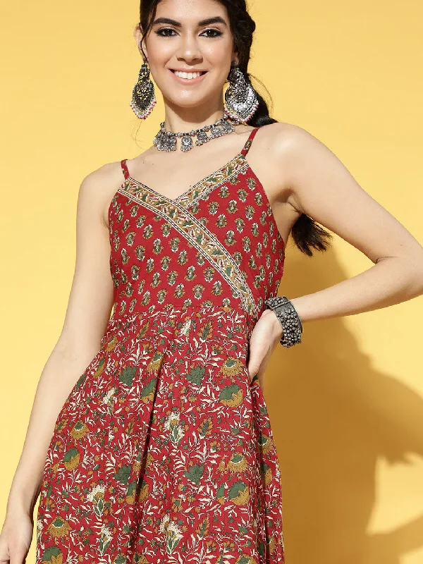 Red & Brown Printed Dress