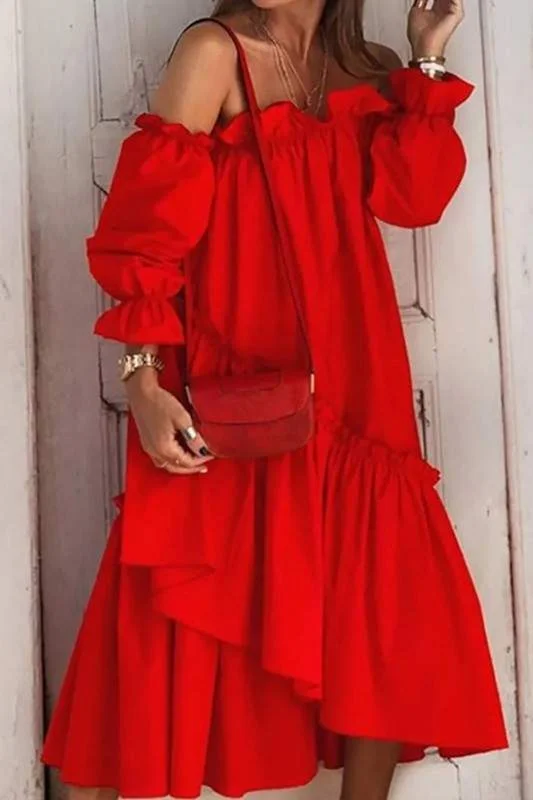 OFF SHOULDER RUFFLED DRESS
