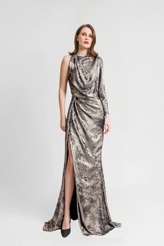 One sleeve shimmery georgette dress