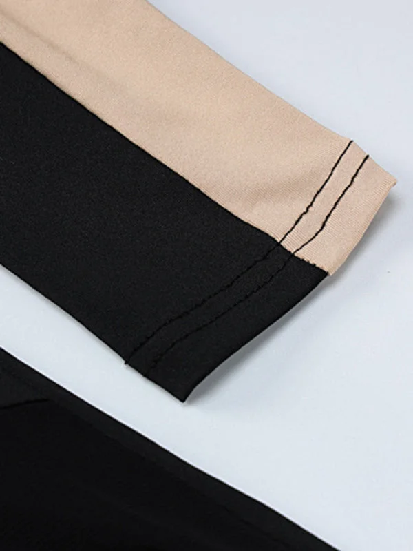 Blue Zone Planet |  Spliced hollow round neck long-sleeved slim dress