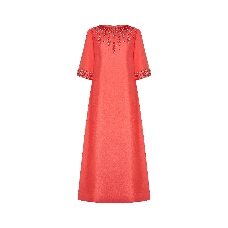 1960s Bramel Model Beaded Coral Red Dress