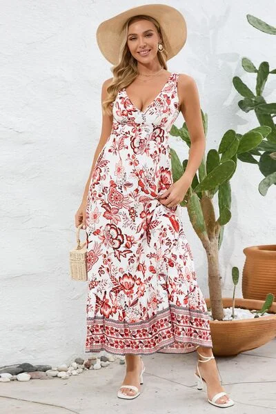 Blue Zone Planet |  Printed V-Neck Wide Strap Dress