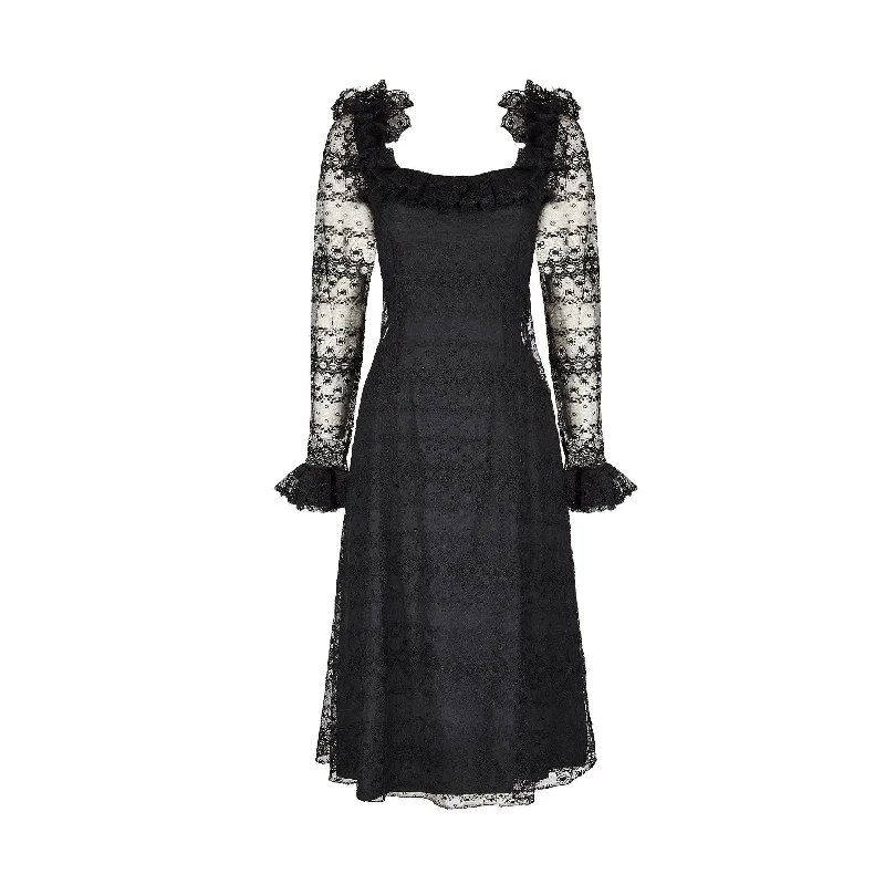 1971 Documented Madame Gres Haute Couture Black Silk & Lace Dress