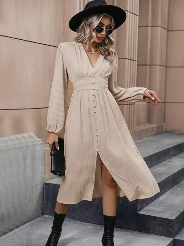 Blue Zone Planet |  Bella's Elegant Long Sleeve Slit Dress
