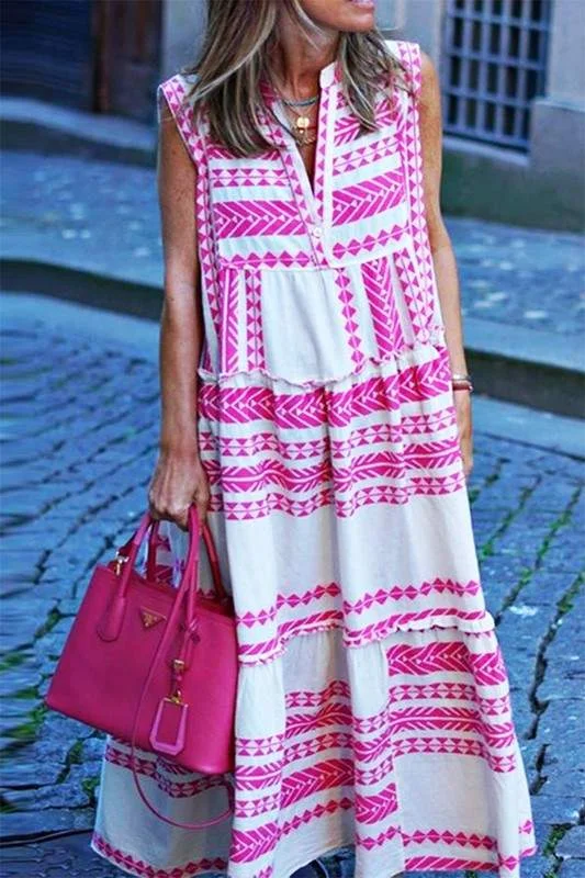 BOHEMIAN PRINT SLEEVELESS LONG DRESS