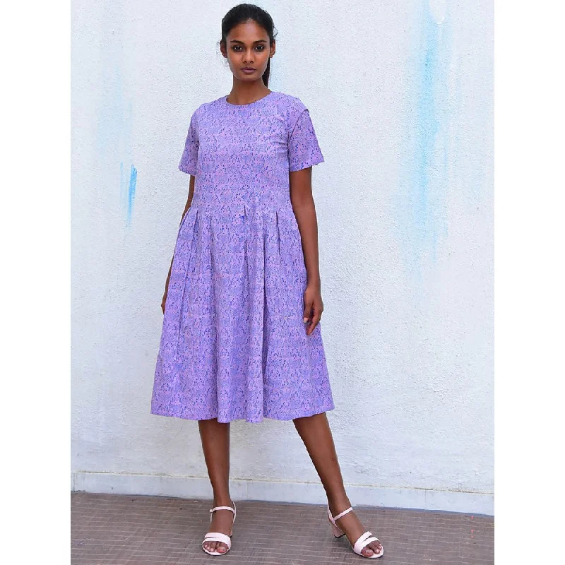 Chidiyaa Humming Bird Mouve Butterfly Handblock Printed Cotton Dress