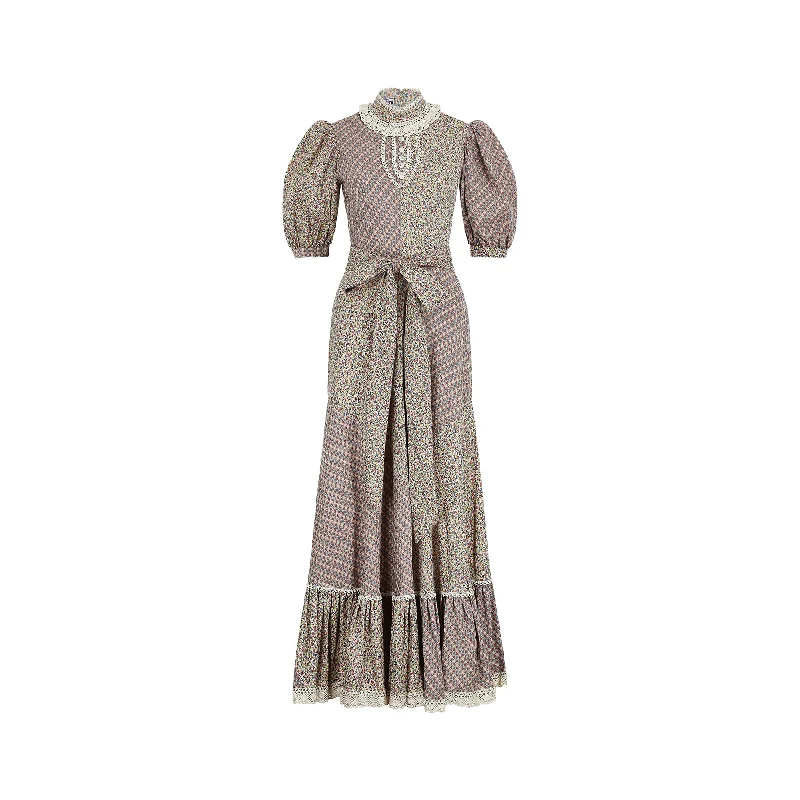 1970s Gina Fratini Patchwork Boho Floral Print Dress