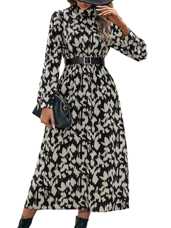 Blue Zone Planet |  Elegant Long Sleeve Leopard Print Dress