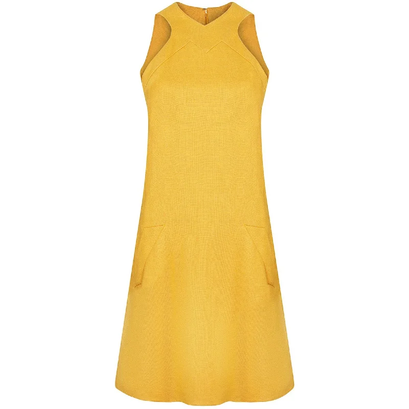 1960s Geoffrey Beene Mustard Yellow Linen Mod Dress
