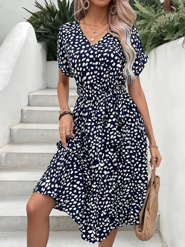 Blue Zone Planet |  Raglan short sleeve leopard print knee length dress
