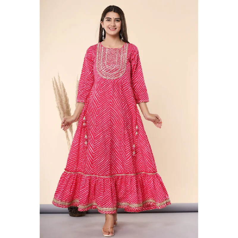 Juniper Womens Pink Printed Embroidered Mirror Work Cotton Flared Dress