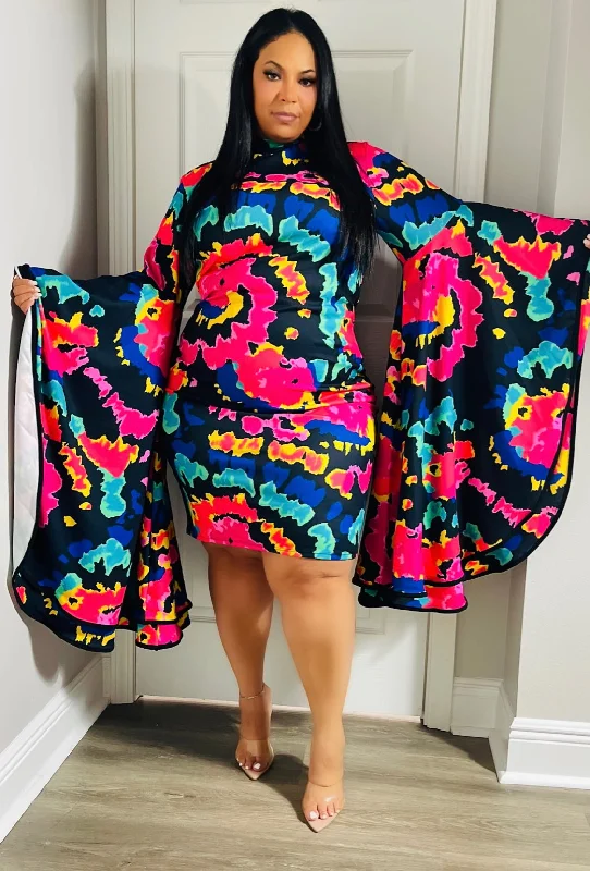 Floral Print Wide Sleeve Dress