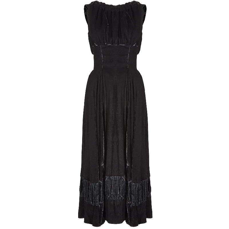 1950s Frank Usher Black Panne Silk Velvet Dress