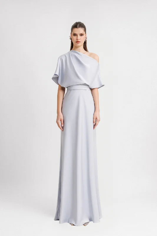 Asymmetrical neckline Draped satin Dress