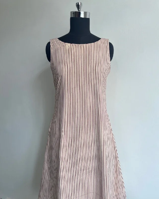 Amrit Dress - Off White with Maroon Stripes