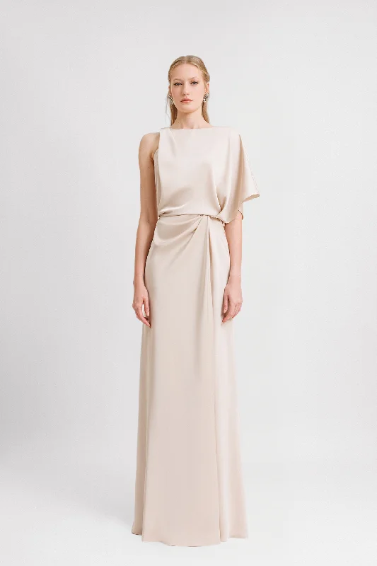 Asymmetrical Neckline Beaded Strap Dress