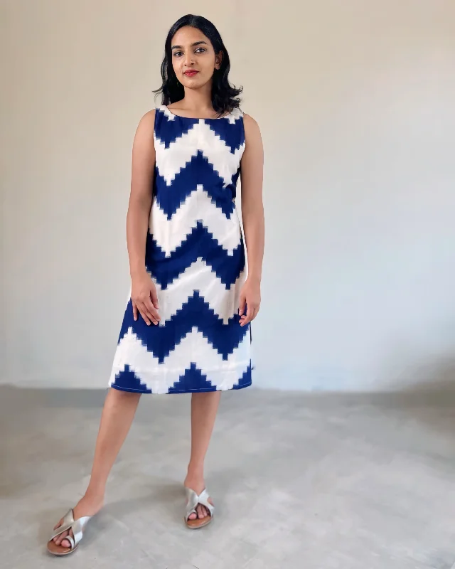 Amrit Dress - Off White with Indigo Ikat
