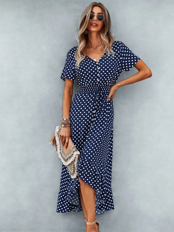 Blue Zone Planet |  Polka Dot Skirt Front Short Back Long Middle Length Swing Skirt Dress