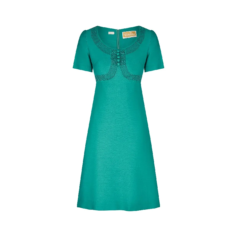 1960s Berkertex Emerald Green Dress with Soutache Work