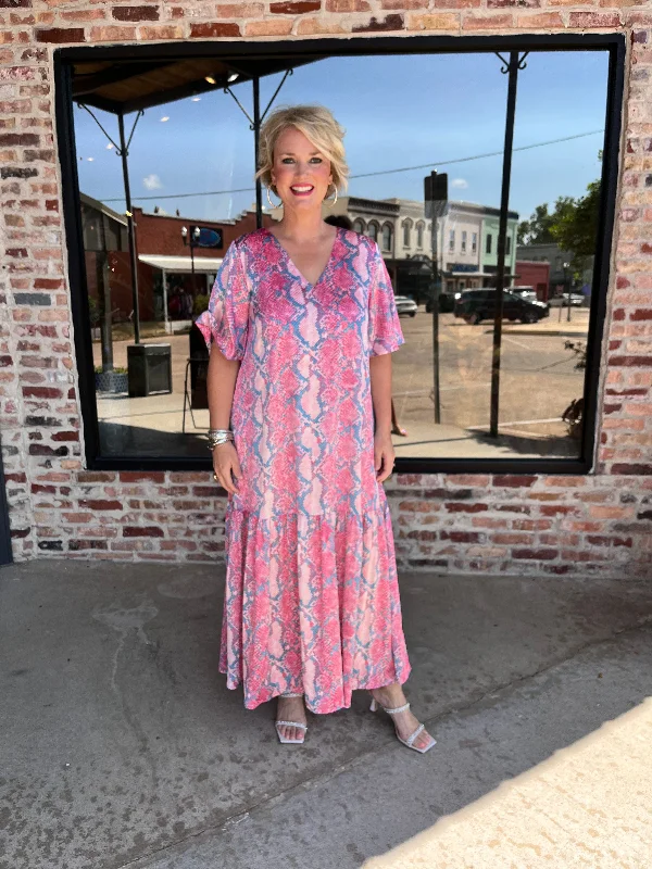 Satin Flutter Sleeve Dress