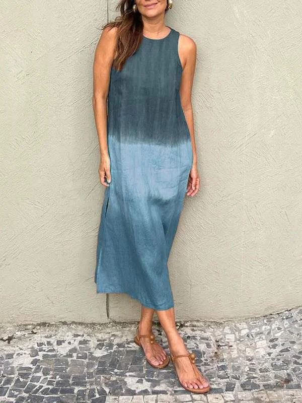 SLEEVELESS SLIT GRADIENT LONG DRESS