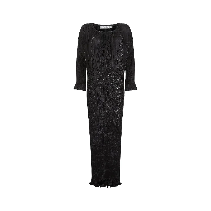 1990s Patricia Lester Fortuny Pleated and Beaded Dress