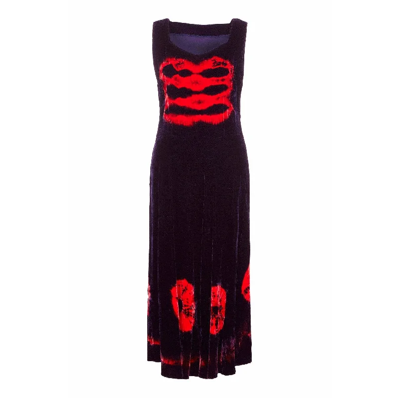 1970s Purple & Red Velvet Tie-Dye Dress