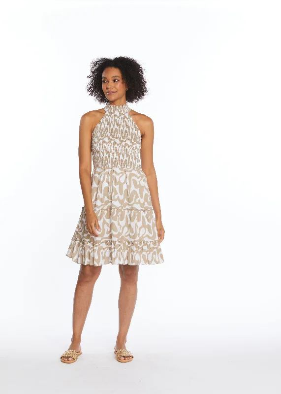Sunset Wave Short Halter Dress Beige - Phie Collective