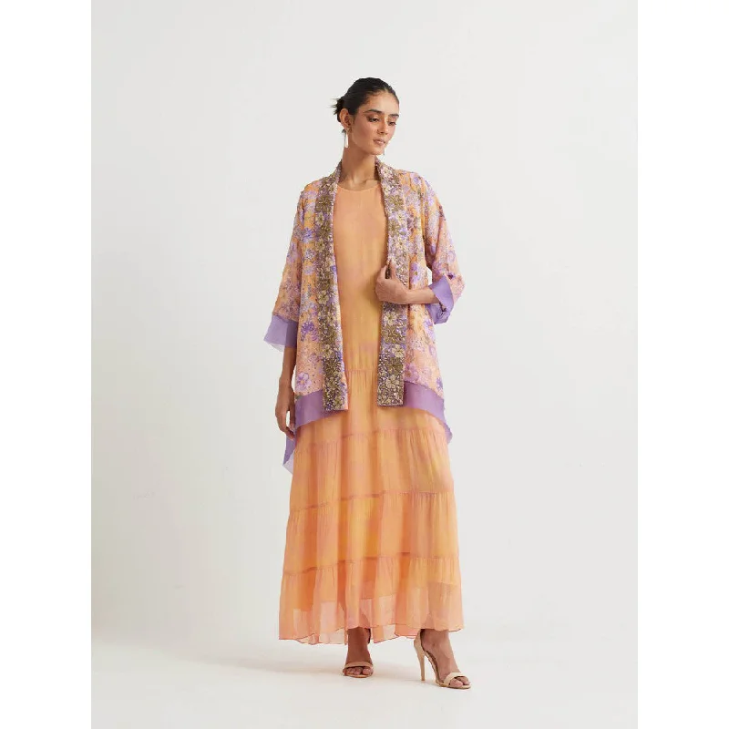 KAVITA BHARTIA Floral Cape with Dress in Multi-Color (Set of 2)