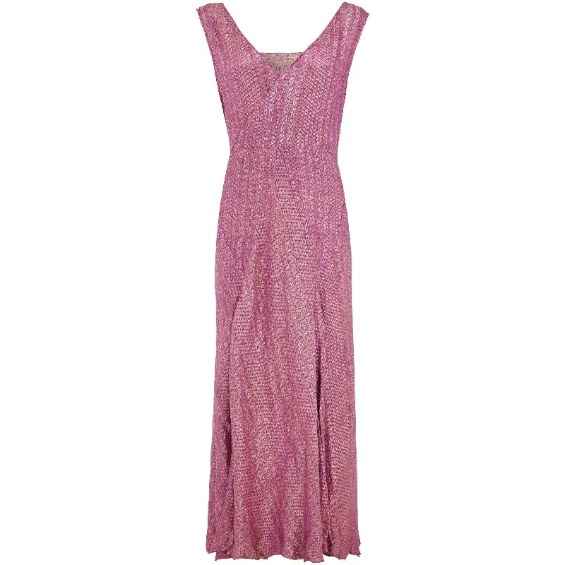 1920s Pink Full Length Lamé Flapper Dress