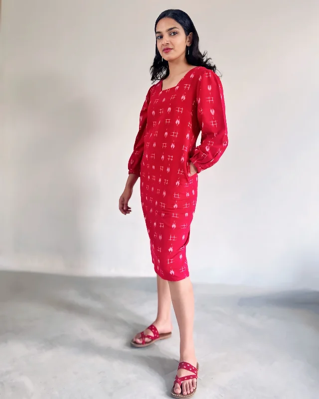 Luna Dress - Bright Red Ikat