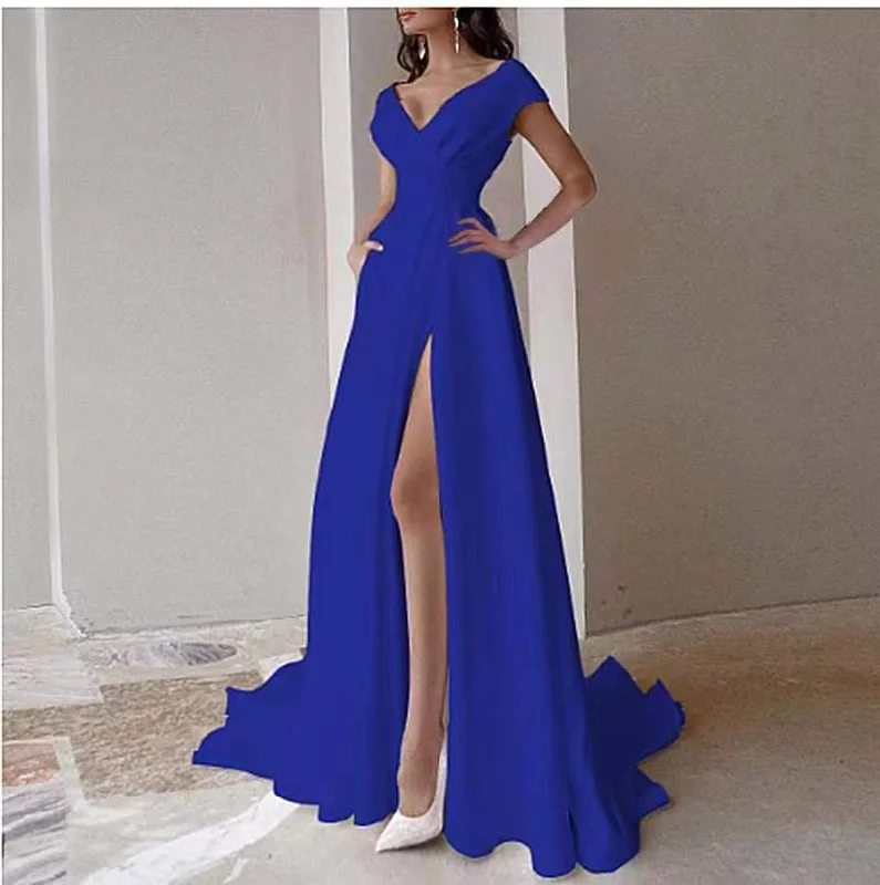CHEST WRAPPED RUFFLED RED BLACK WHITE MID WAIST SOLID COLOR ELEGANT COMMUTER DRESS DRESS EVENING DRESS
