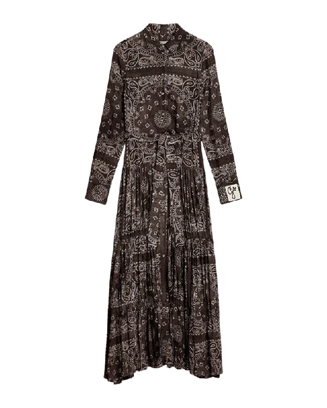Golden Paisley Print Long Dress