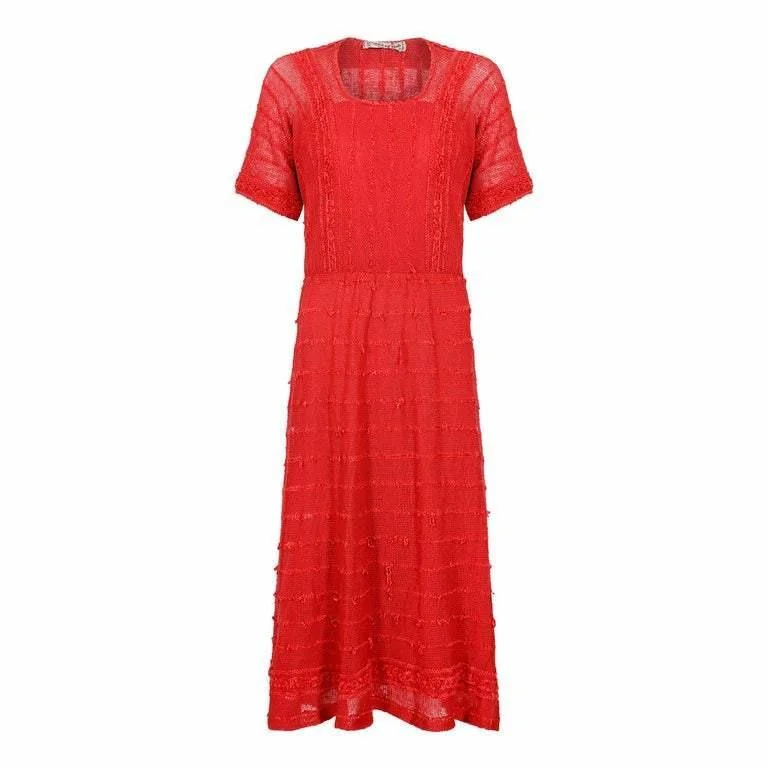 1970s French Crochet and Chenille Red Knit Dress