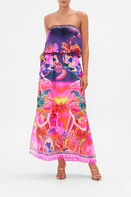 Strapless Blouson Dress Flight Of The Flamingo - Camilla