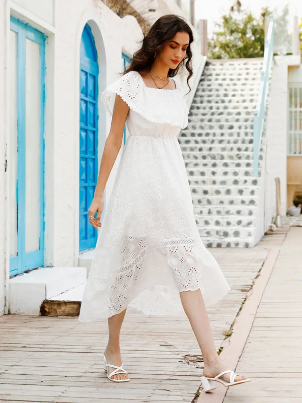 Blue Zone Planet | Solid Color Lace Off Shoulder Long Dress